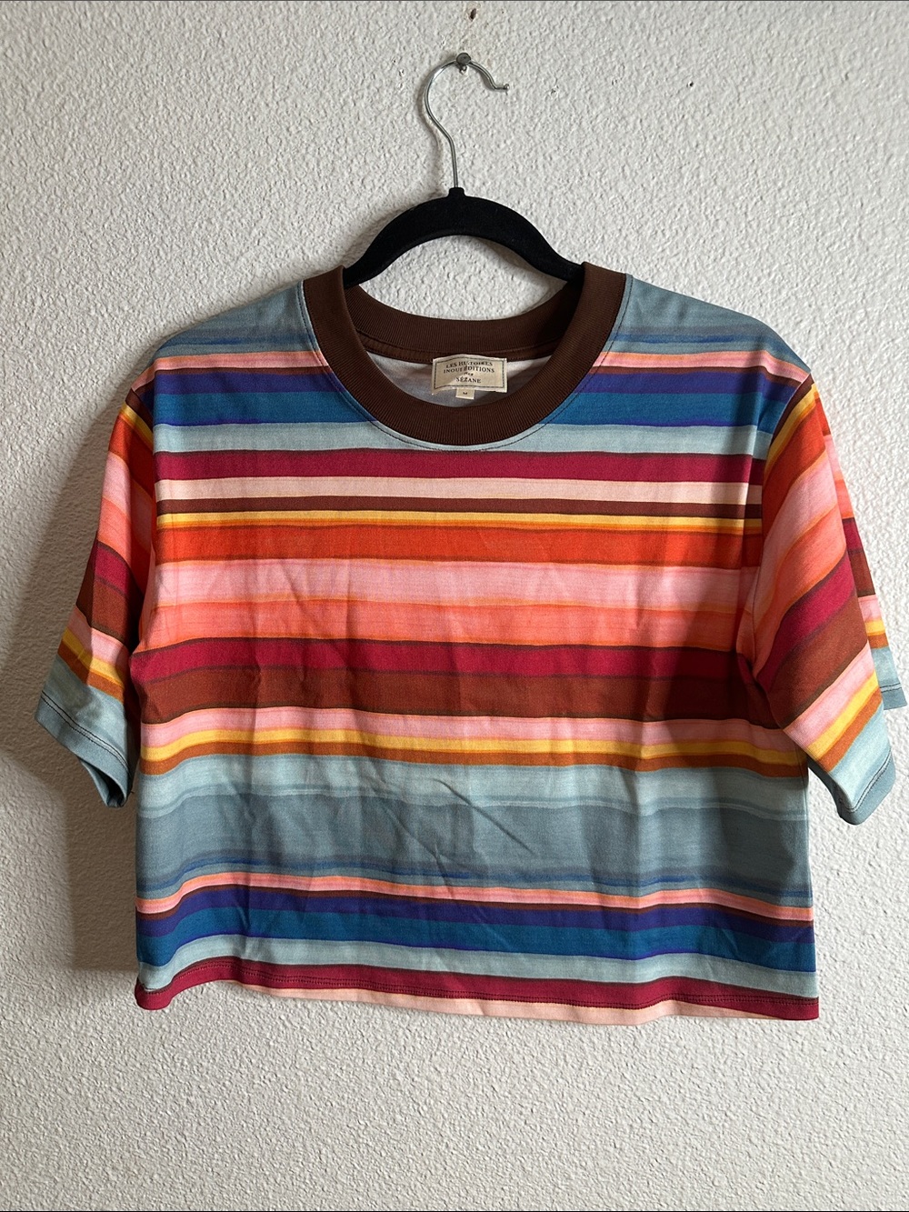 Sezane Striped Multi-Color Cropped Tee - Women size M